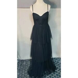 Lulus Black Tulle Maxi Dress M Witchy Gothic Fairy Formal Gown